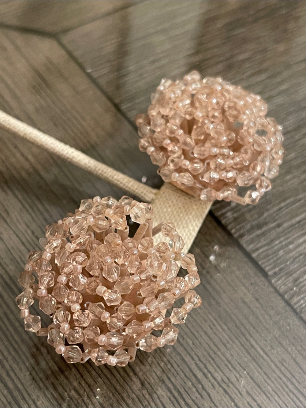 Vintage Beaded Cluster Earrings - Blush Colored Beaded Pom Pom Earrings - Picture 13 of 13